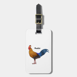 Sri Lankan junglefowl bird cartoon illustration Luggage Tag