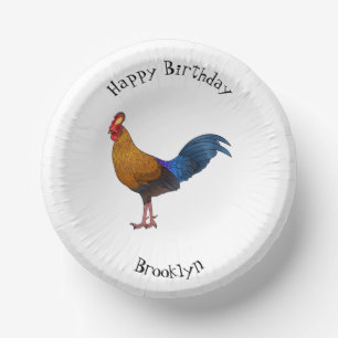 Sri Lankan junglefowl bird cartoon illustration Paper Plate