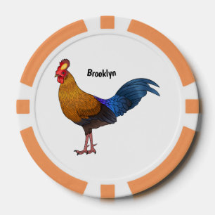 Sri Lankan junglefowl bird cartoon illustration Poker Chips