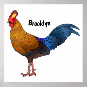 Sri Lankan junglefowl bird cartoon illustration Poster