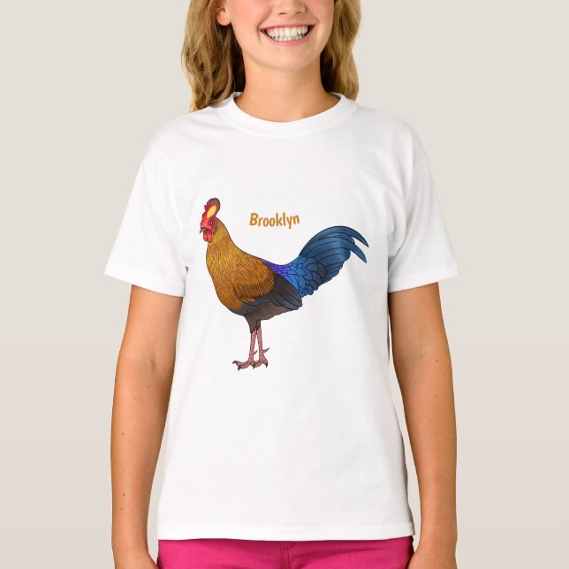 Sri Lankan junglefowl bird cartoon illustration T-Shirt (Front)