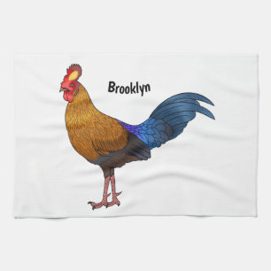 Sri Lankan junglefowl bird cartoon illustration  Tea Towel