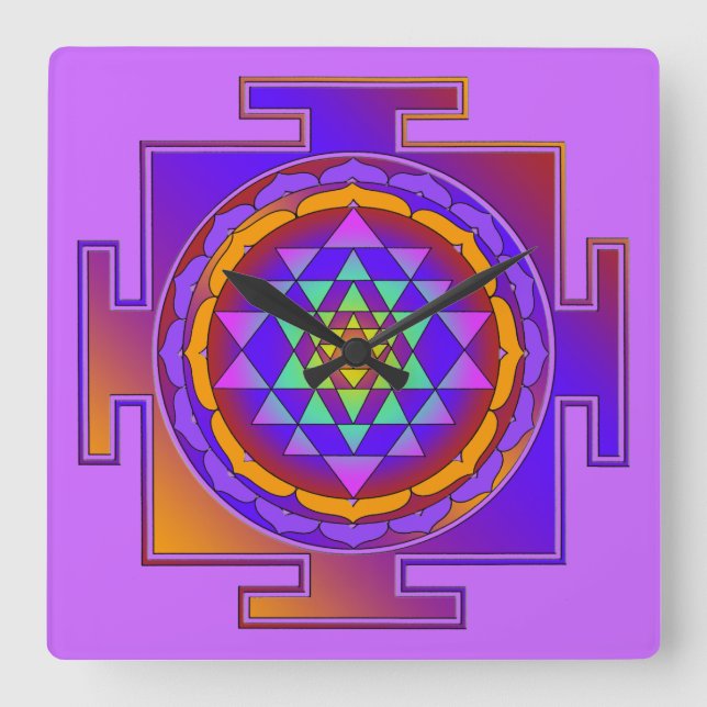 SRI YANTRA full coloured + your ideas Square Wall Clock (Front)