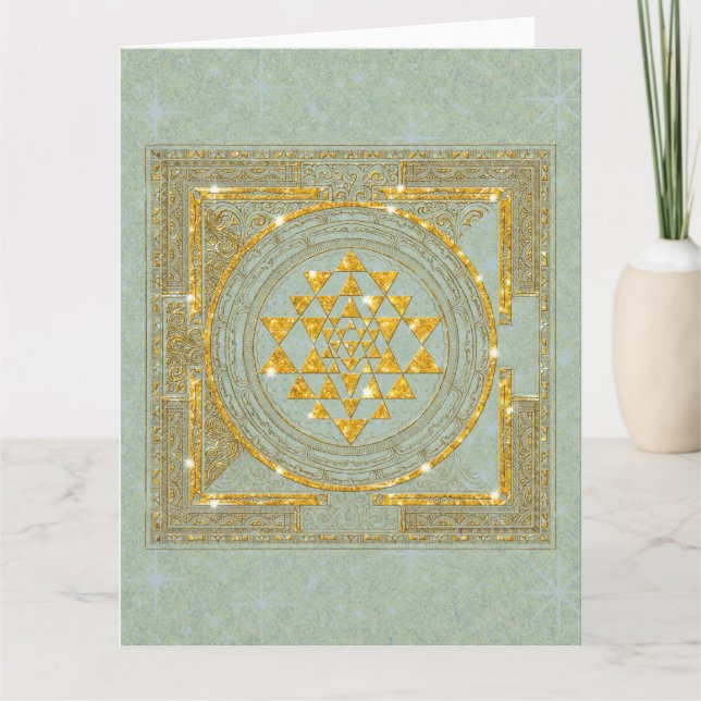 Sri Yantra Golden Glitter - Greeting Card (Front)