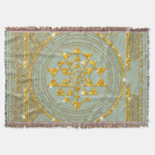 Sri Yantra Golden Glitter - Throw Blanket