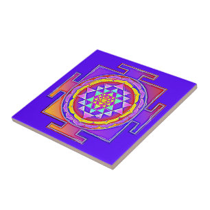 Sri Yantra - Hinduism Symbol Design 1 Ceramic Tile