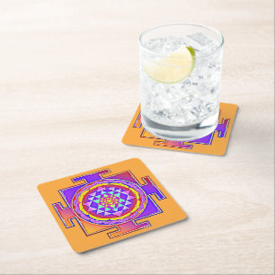 Sri Yantra - Hinduism Symbol Design 1 Square Paper Coaster