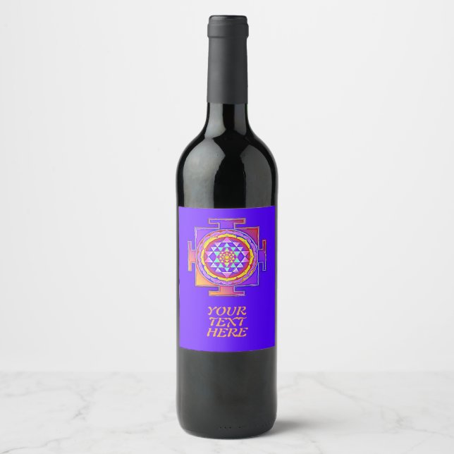 Sri Yantra - Hinduism Symbol Design 1 Wine Label (Front)