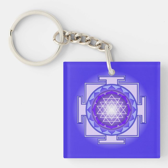 Sri Yantra Mandala Purple and Blue Keychain (Front)