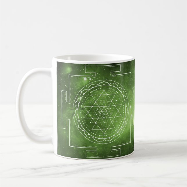 Sri Yantra Sacred Geometry Green Mug (Left)