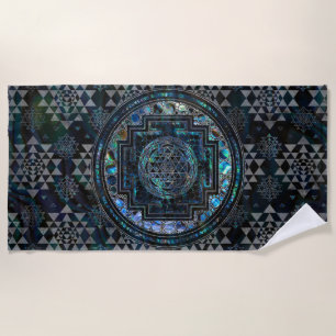 Sri Yantra / Sri Chakra Abalone Shell and Silver Beach Towel