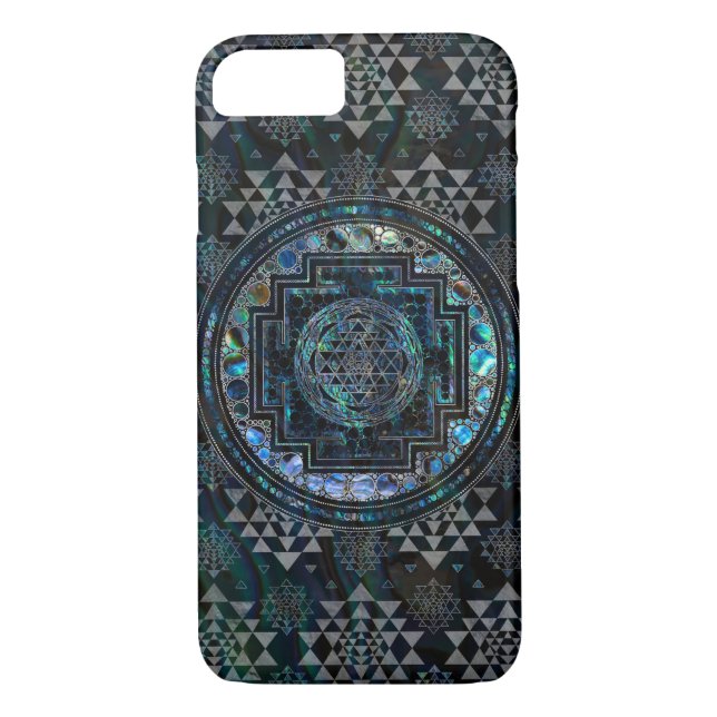 Sri Yantra  / Sri Chakra Abalone Shell and Silver Case-Mate iPhone Case (Back)