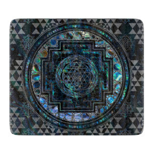 Sri Yantra / Sri Chakra Abalone Shell and Silver Cutting Board