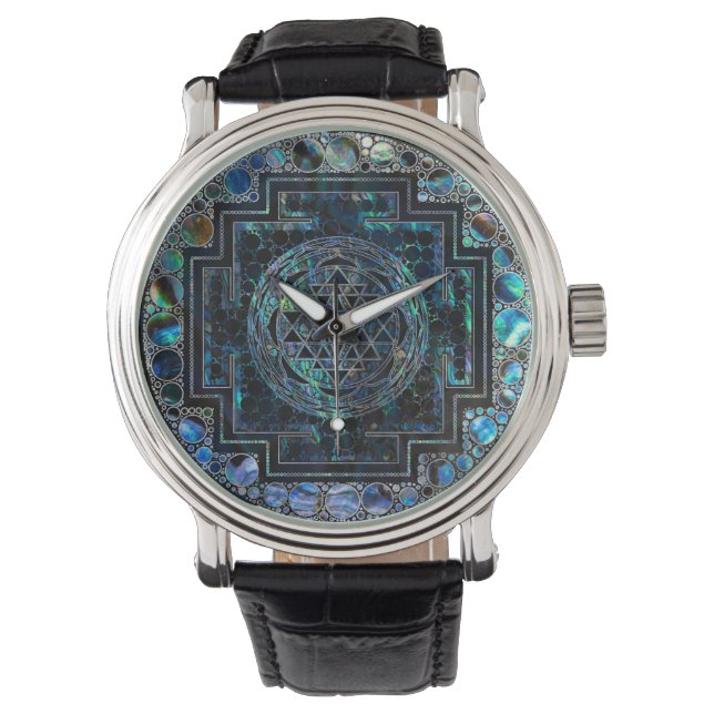Sri Yantra  / Sri Chakra Abalone Shell and Silver Watch (Front)