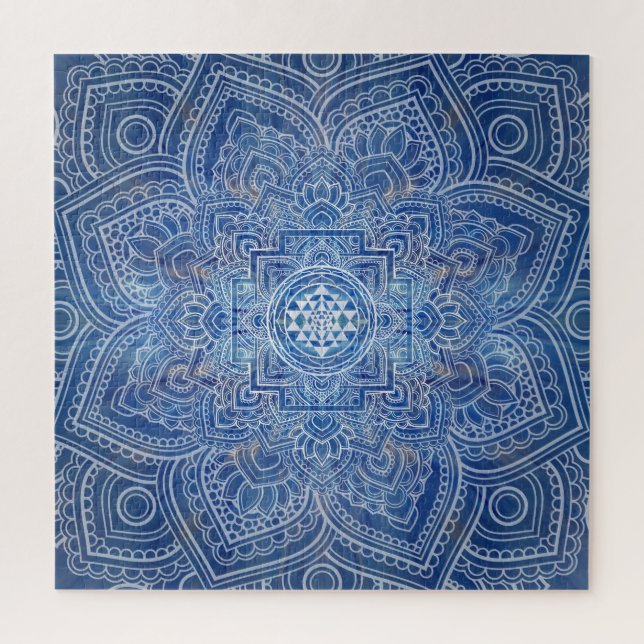 Sri Yantra  / Sri Chakra Blue Watercolor Jigsaw Puzzle (Vertical)