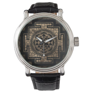 Sri Yantra  / Sri Chakra Dot Art Gold and Black Watch