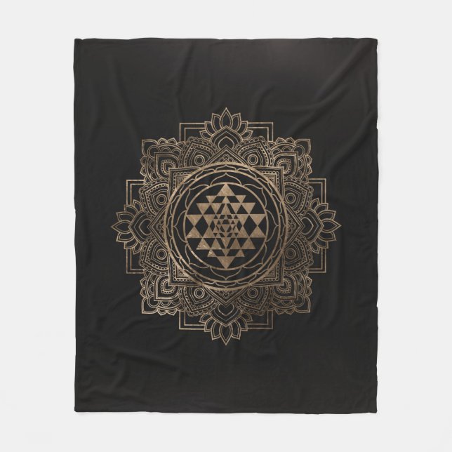 Sri Yantra  / Sri Chakra in golden lotus Fleece Blanket (Front)
