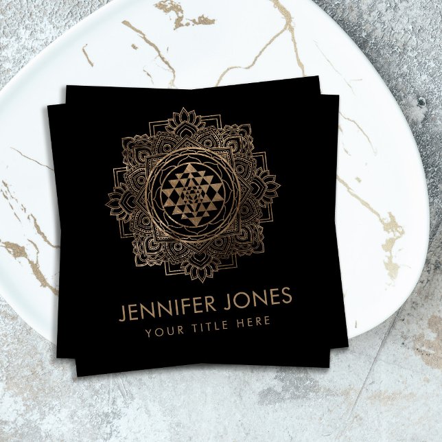 Sri Yantra  / Sri Chakra in golden lotus Square Business Card (Creator Uploaded)