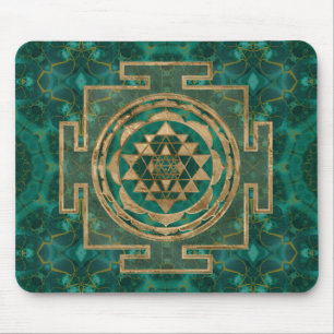 Sri Yantra / Sri Chakra Malachite and gold Mouse Pad
