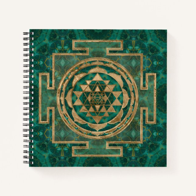 Sri Yantra  / Sri Chakra Malachite and gold Notebook (Front)