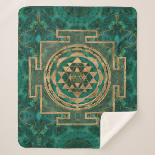 Sri Yantra / Sri Chakra Malachite and gold Sherpa Blanket
