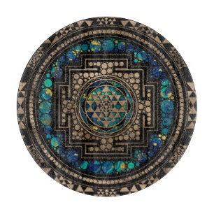 Sri Yantra / Sri Chakra Marble and Gold Cutting Board