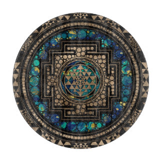 Sri Yantra / Sri Chakra Marble and Gold Cutting Board