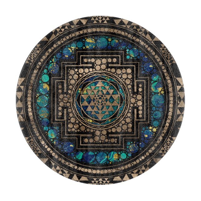 Sri Yantra  / Sri Chakra Marble and Gold Cutting Board (Front)