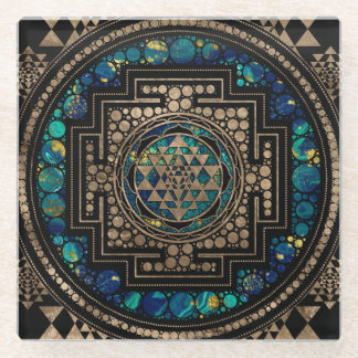 Sri Yantra / Sri Chakra Marble and Gold Glass Coaster