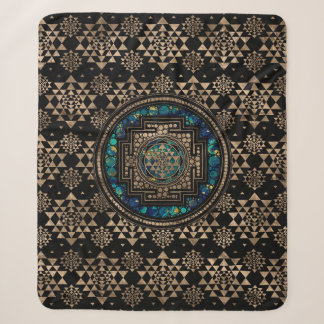 Sri Yantra / Sri Chakra Marble and Gold Sherpa Blanket