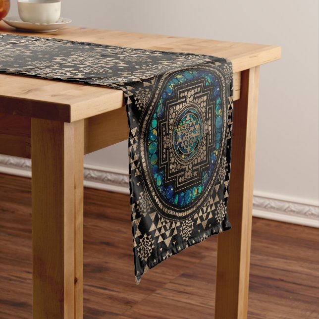 Sri Yantra  / Sri Chakra Marble and Gold Short Table Runner (In Situ)