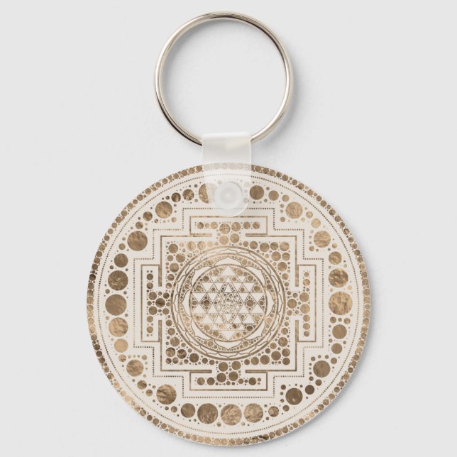 Sri Yantra  / Sri Chakra Pastel Gold Key Ring (Front)