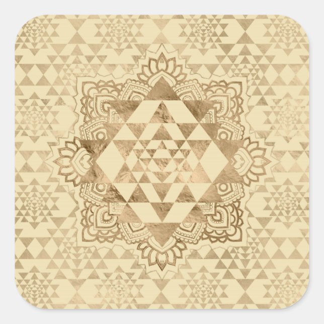 Sri Yantra  / Sri Chakra Pastel Gold Square Sticker (Front)