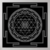 Sri Yantra White on Black