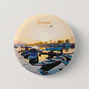 Srinagar, India - Dal Lake Shikara Boats 6 Cm Round Badge