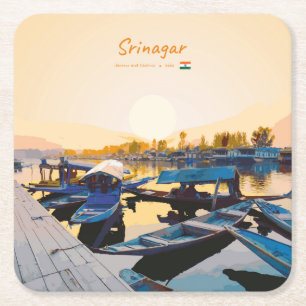 Srinagar, India - Dal Lake Shikara Boats Square Paper Coaster