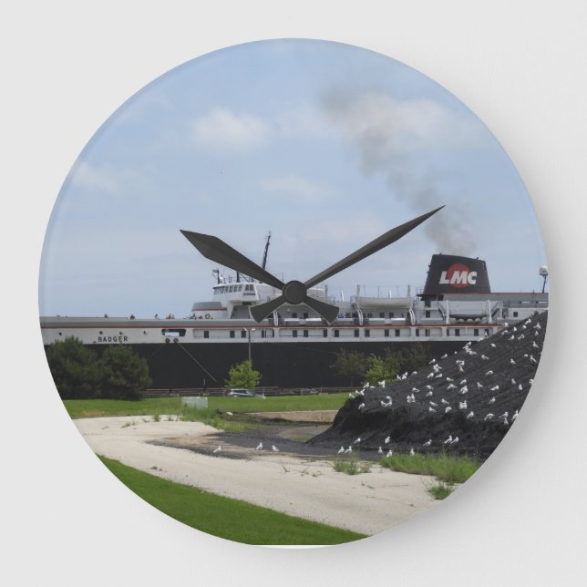 SS Badger Coal Ship in Manitowoc WI Wall Clock (Front)