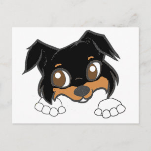 ss black and white cartoon peeking postcard