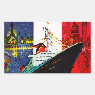 ss France with Eiffel Tower and Statue of Liberty Rectangular Sticker