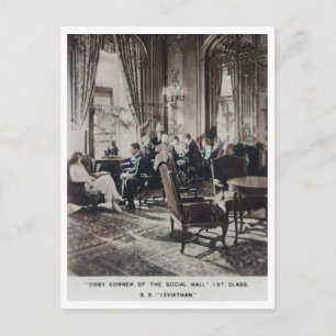SS Leviathan First Class Social Hall Vintage  Postcard