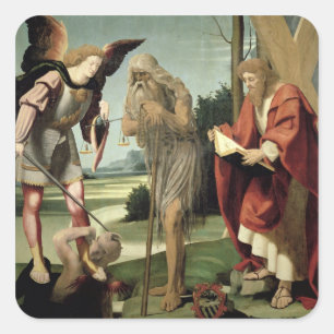 SS. Michael, Andrew and Onuphrius (oil on panel) Square Sticker