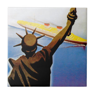 ss Rex passing Statue of Liberty Ceramic Tile