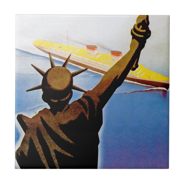 ss Rex passing Statue of Liberty Ceramic Tile (Front)