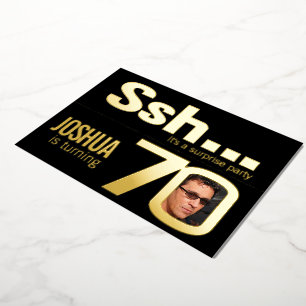 Ssh... Surprise 70th Birthday party gold black