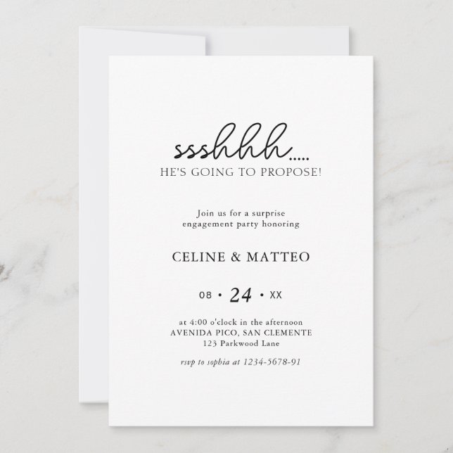 Sshh.. He's Going to Propose | Surprise Engagement Invitation (Front)