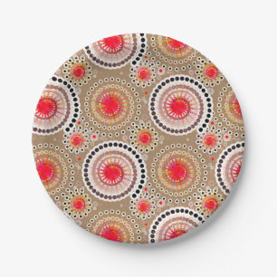 SStarbursts and pinwheels, taupe, red, white Paper Plate