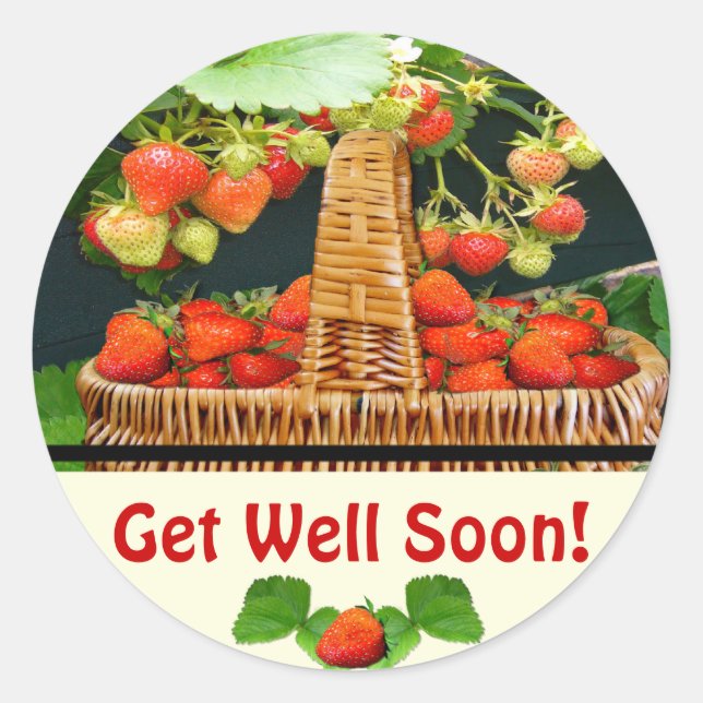 Sstrawberry Basket  ~ Get Well  Round Sticker (Front)
