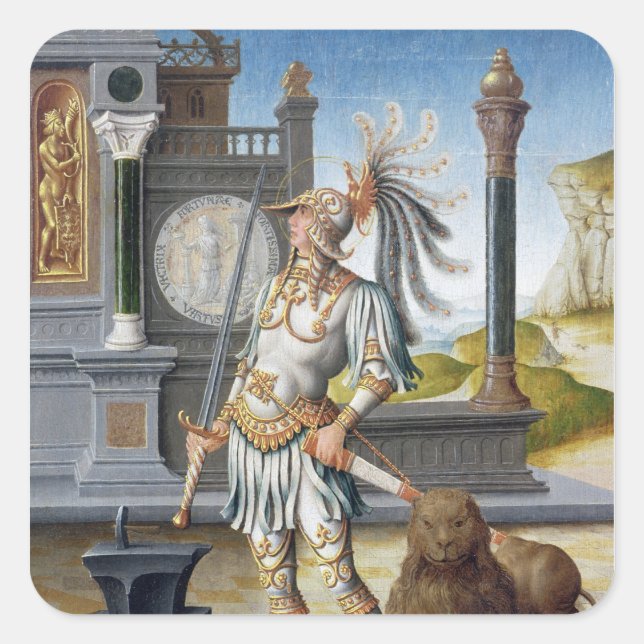 St. Adrian in Armour in an Open Landscape Square Sticker (Front)