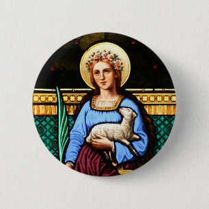 St Agnes of Rome, holding lamb and palm leaf 6 Cm Round Badge