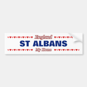 ST ALBANS - My Home - England; Red & Pink Hearts Bumper Sticker